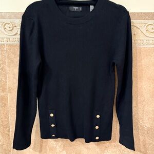 Black Sweater with Gold Button Accents